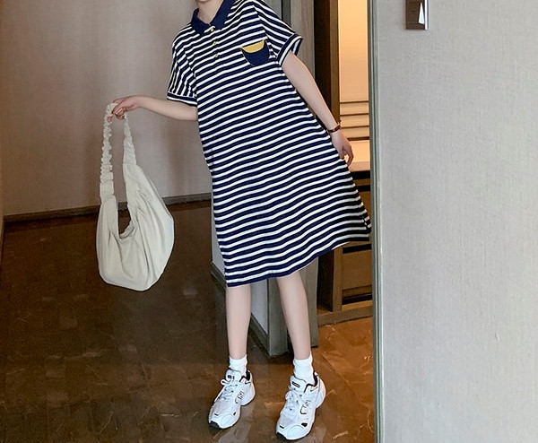 Γυναικείο φόρεμα με κουμπιά ριγέ μοτίβο για έγκυες γυναίκες