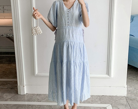 Aktuelna ženska haljina sa špic izrezom i kratkim rukavima za trudnice