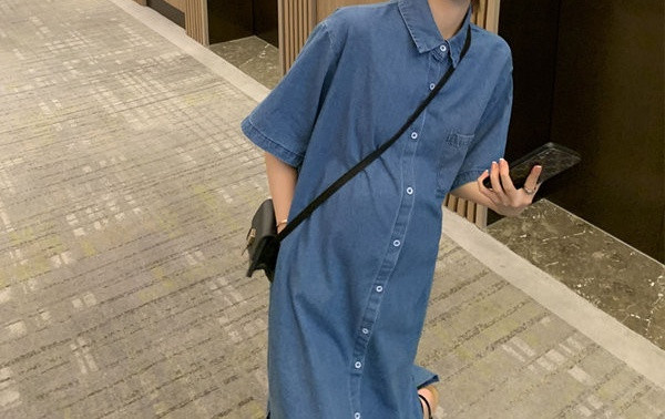 Duga ženska haljina sa džepovima za trudnice