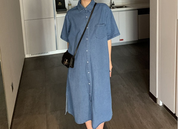 Duga ženska haljina sa džepovima za trudnice