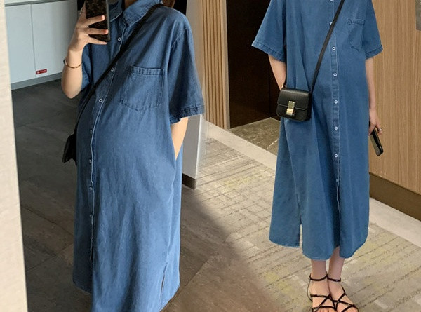 Γυναικείο μακρύ φόρεμα με τσέπες για έγκυες γυναίκες