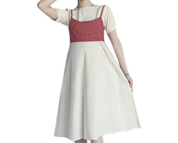 Izrezani model ženske haljine s ovalnim izrezom za trudnice