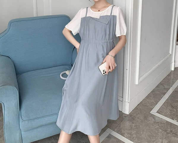 Široki model ženske haljine sa kratkim rukavima za trudnice