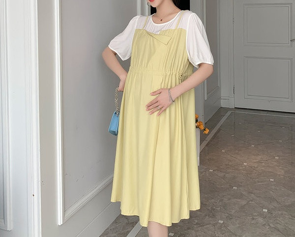 Široki model ženske haljine sa kratkim rukavima za trudnice