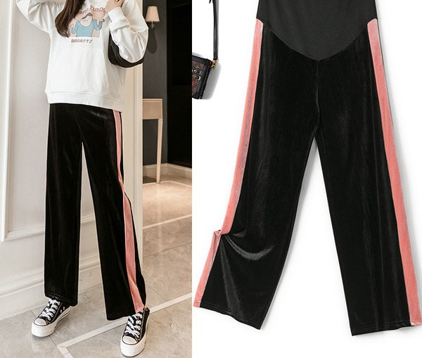 Ženske duge široke hlače s rubom za trudnice