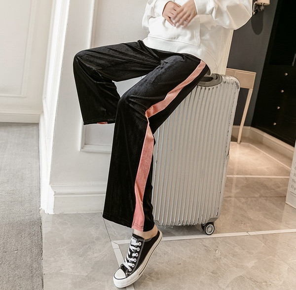 Ženske duge široke hlače s rubom za trudnice