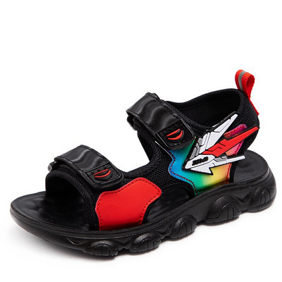 Παιδικά σανδάλια με στερέωση velcro και πολύχρωμο απλικέ κατάλληλο για αγόρια