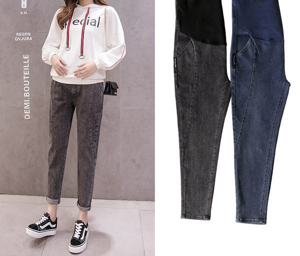 Naiste teksapükste sirge tavaline mudel rasedatele naistele