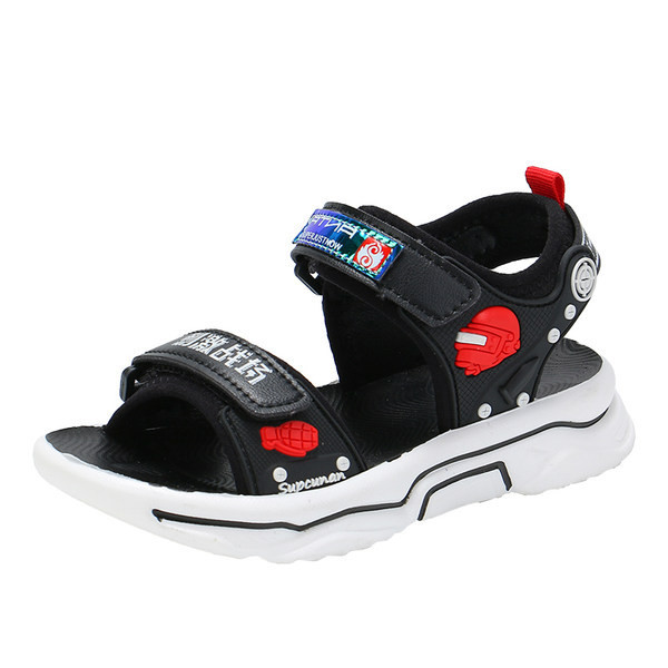 Bērnu sandales ar uzlīmēm un krāsainu aplikāciju melnā un zilā krāsā
