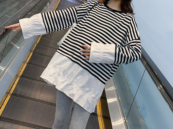 Moderna ženska prugasta bluza s dugim rukavima za trudnice