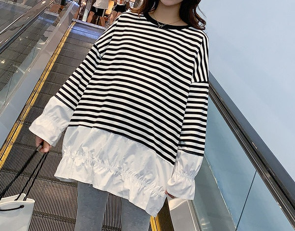 Moderna ženska prugasta bluza s dugim rukavima za trudnice