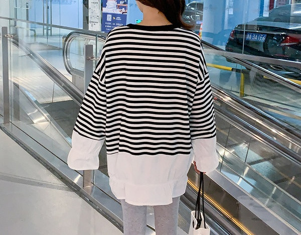 Moderna ženska prugasta bluza s dugim rukavima za trudnice