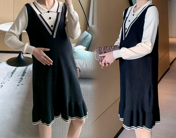 Μοντέρνο γυναικείο φόρεμα με κουμπιά και μακριά μανίκια για έγκυες γυναίκες