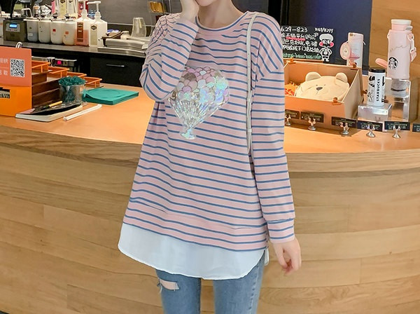 Ženska moderna prugasta bluza s aplikacijom za trudnice