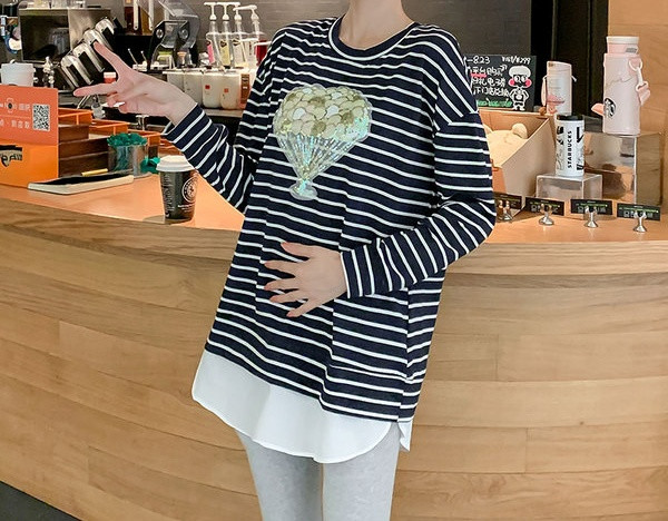 Ženska moderna prugasta bluza s aplikacijom za trudnice