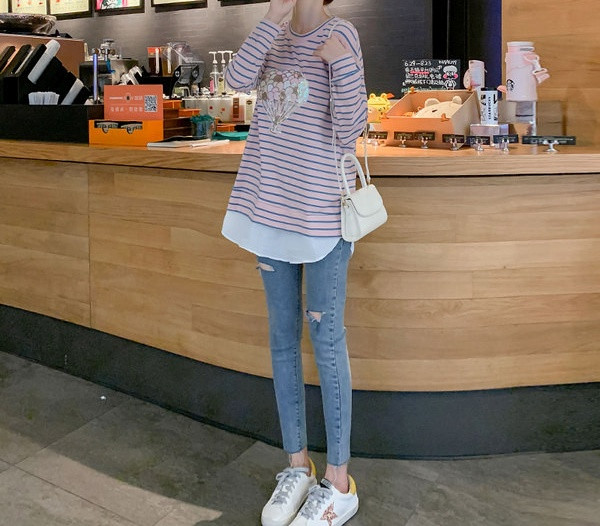 Ženska moderna prugasta bluza s aplikacijom za trudnice