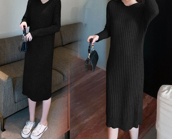 Ženska aktualna haljina jednobojni ravni model za trudnice