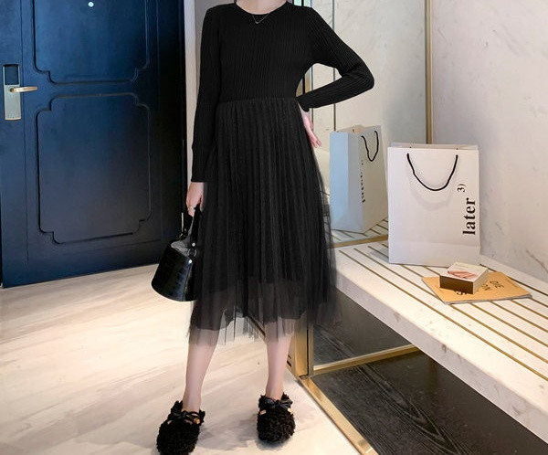 Ženska moderna plisirana haljina s dugim rukavima za trudnice