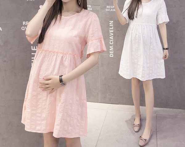 Κομψό γυναικείο κοντό φόρεμα με κοντά μανίκια για έγκυες γυναίκες