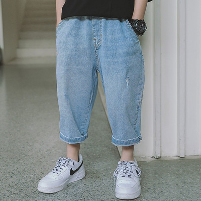 Vaikiški 3/4 džinsai su kišenėmis - mėlynos spalvos