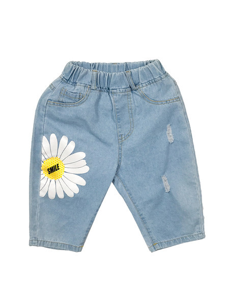 Παιδικά τζιν με απλικέ και τσέπες - μήκος 3/4