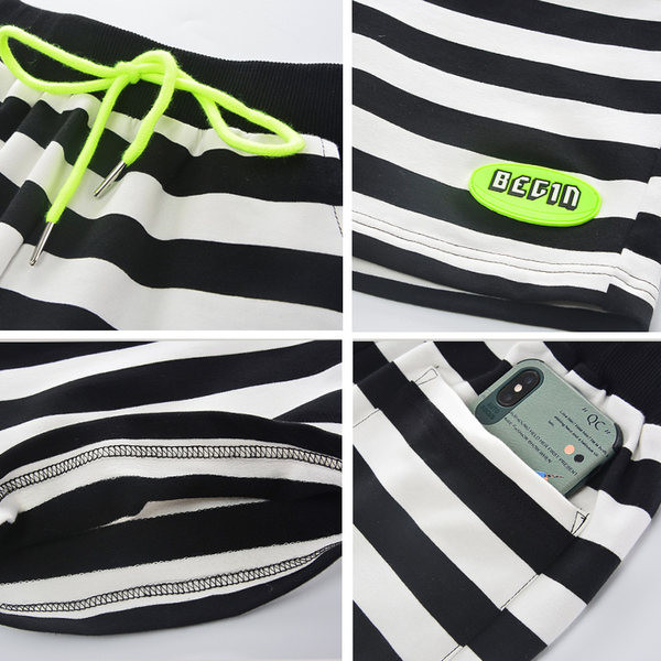 Детски раирани панталони с връзки 