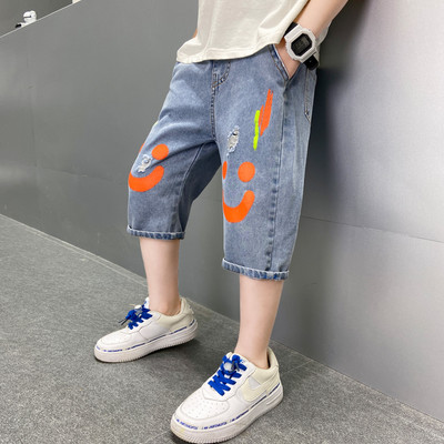 Летни 3/4 дънки със скъсани мотиви за момчета