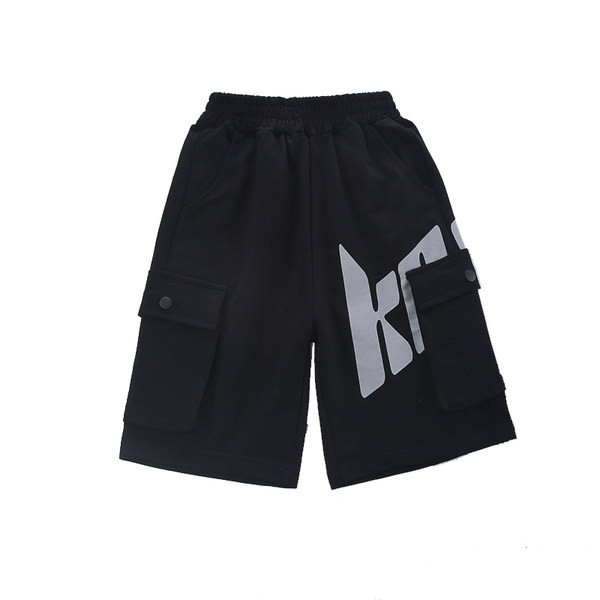 Детски 3/4 панталони с джобове в сив и черен цвят 