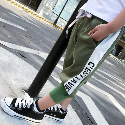 Детски панталон 7/8  дължина с връзки и надпис за момчета