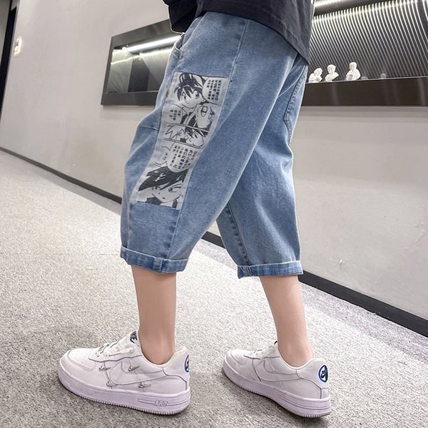 Детски дънкови панталони с джобове в син цвят