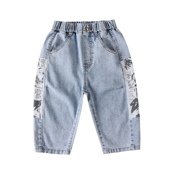 Детски дънкови панталони с джобове в син цвят