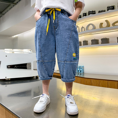 Детски дънкови панталони с дължина 7/8 и емблема