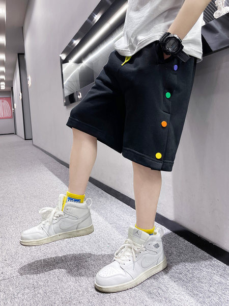 Нов модел детски панталони в бял и черен цвят с цветни пулове и връзки