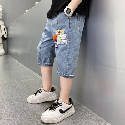 Детски дънкови панталони с емблема и джобове