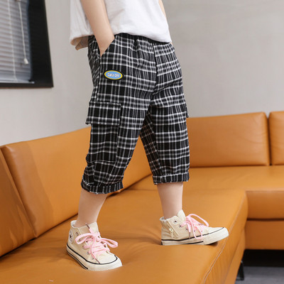 Карирани детски панталон с джобове за момчета