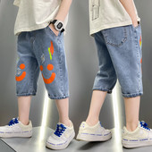 Къси детски дънкови панталони с цветна апликация и джобове
