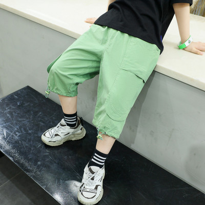 Детски пролетни панталони с връзки - зелен цвят