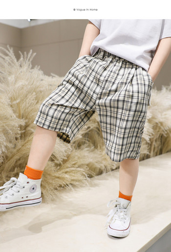 Παιδικό καρό παντελόνι με τσέπες - 3/4 μήκος
