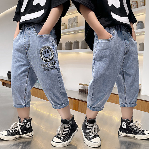 Детски 3/4 панталони с бродерия в син цвят 