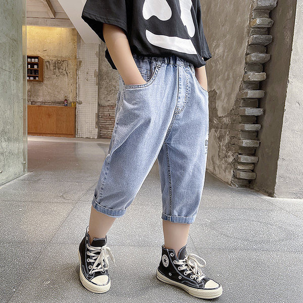 Детски 3/4 панталони с бродерия в син цвят 