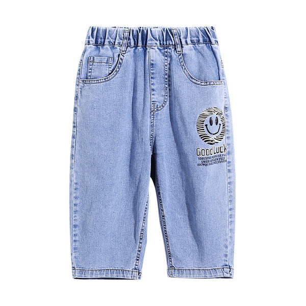 Детски 3/4 панталони с бродерия в син цвят 