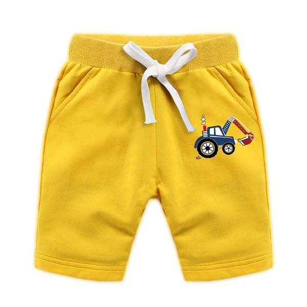 Къси памучни панталони с ластична талия и цветна апликация