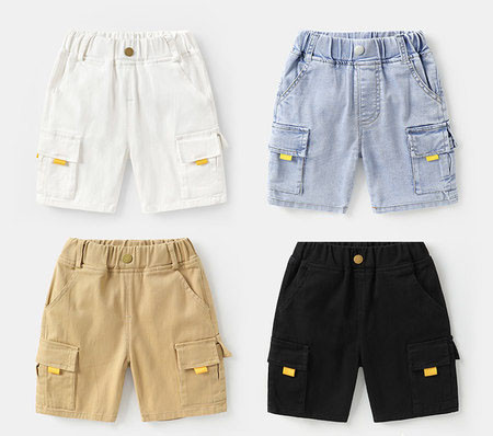 Детски къси дънки с джобове и ластична талия за момчета-два модела