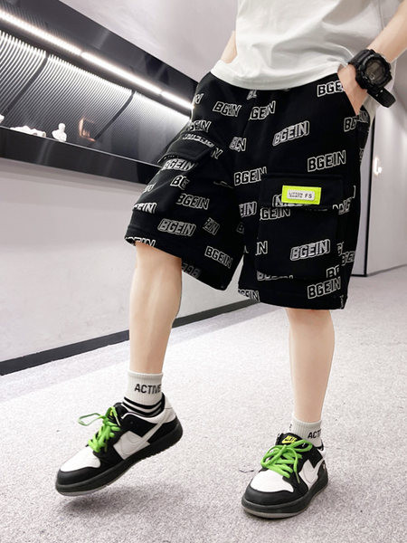 Нов модел детски памучни панталони с надписи и обемни джобове 