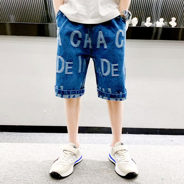 Модерни дънкови шорти за момчета с надписи - дънкови 