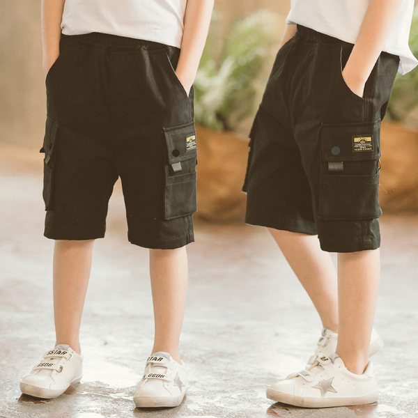 Детски къси панталони с джобове и ластична талия в три цвята 