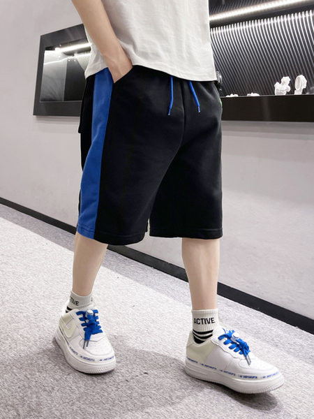 Детски памучни панталони за момчета - двуцветни с джоб и емблеми 