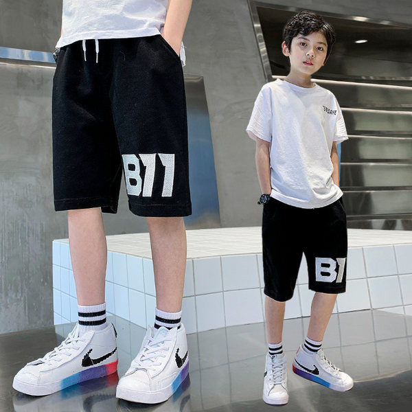 Детски къси панталони с връзки и ластична талия в сив и черен цвят 