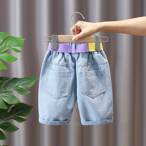 Нов модел детски дънки с колан и апликация-за момчета