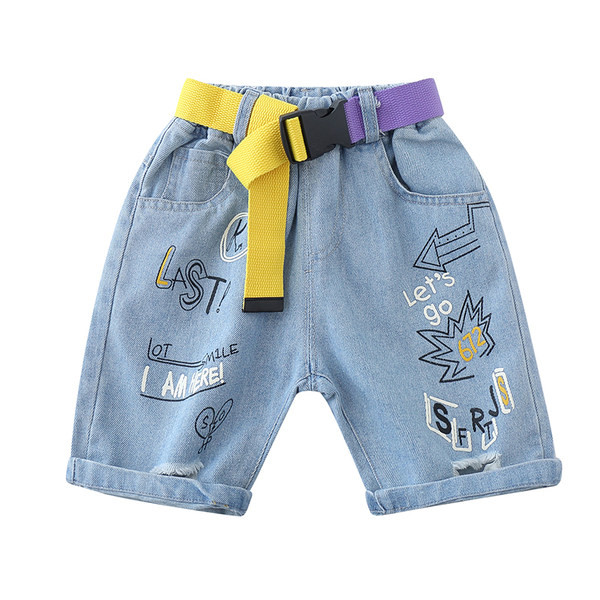 Нов модел детски дънки с колан и апликация-за момчета